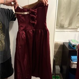 Oh Polly Strapless Burgundy Dress